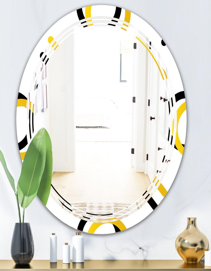 DesignQ Trendy Black And Gold Triangular Pattern I - Modern Round Or Oval Wall Mirror - Triple C