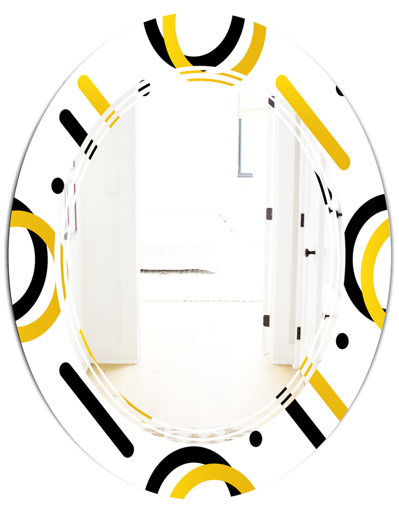 DesignQ Trendy Black And Gold Triangular Pattern I - Modern Round Or Oval Wall Mirror - Triple C