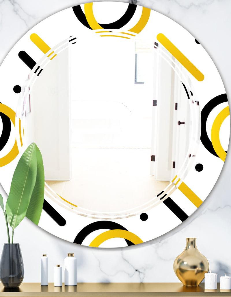 DesignQ Trendy Black and Gold Triangular Pattern I - Modern Round or Oval Wall Mirror - Triple C