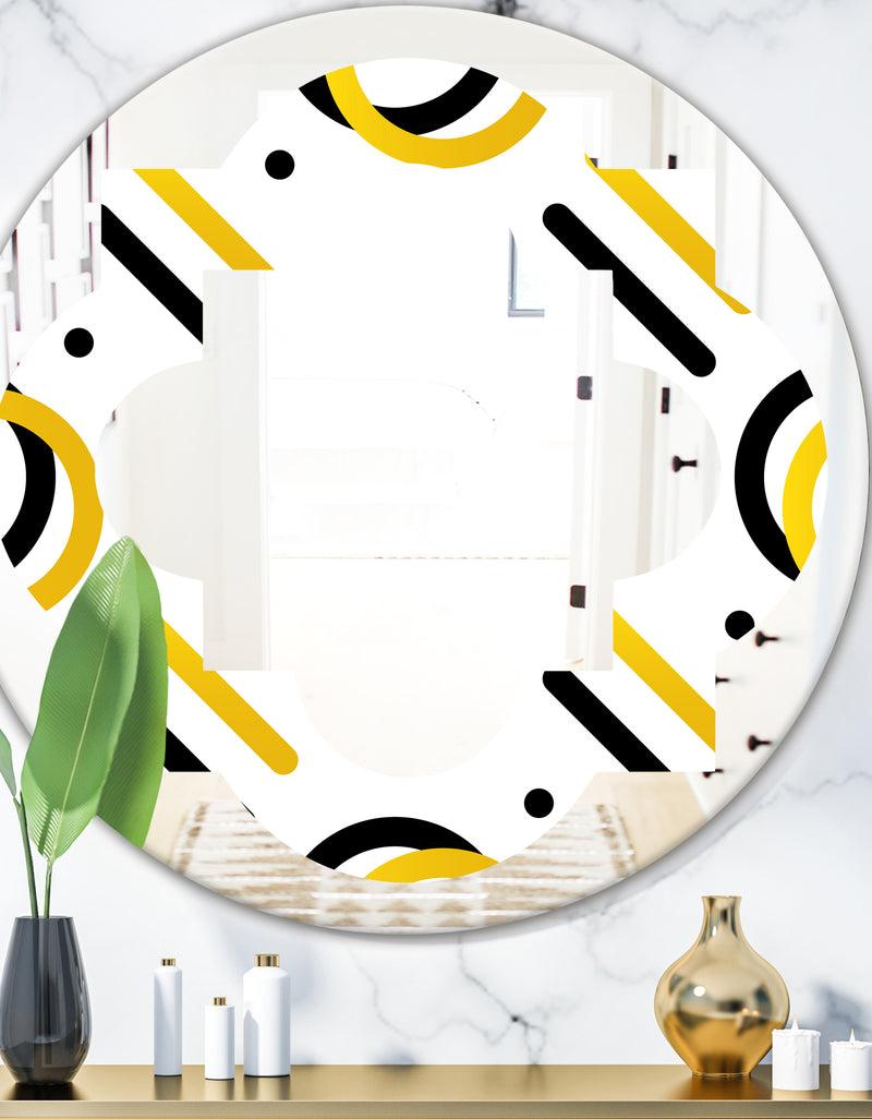 DesignQ Trendy Black and Gold Triangular Pattern I - Modern Round or Oval Wall Mirror - Quatrefoil