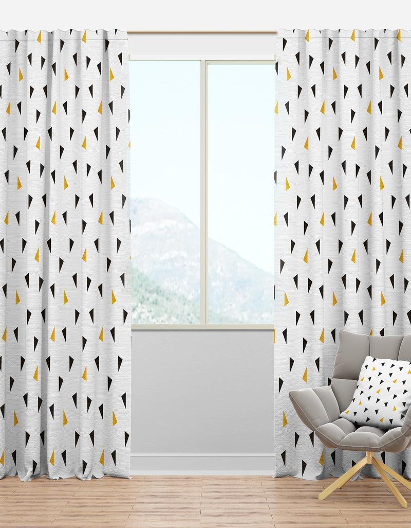 DesignQ Trendy Black And Gold Triangular Pattern - Mid-Century Modern Curtain Panels