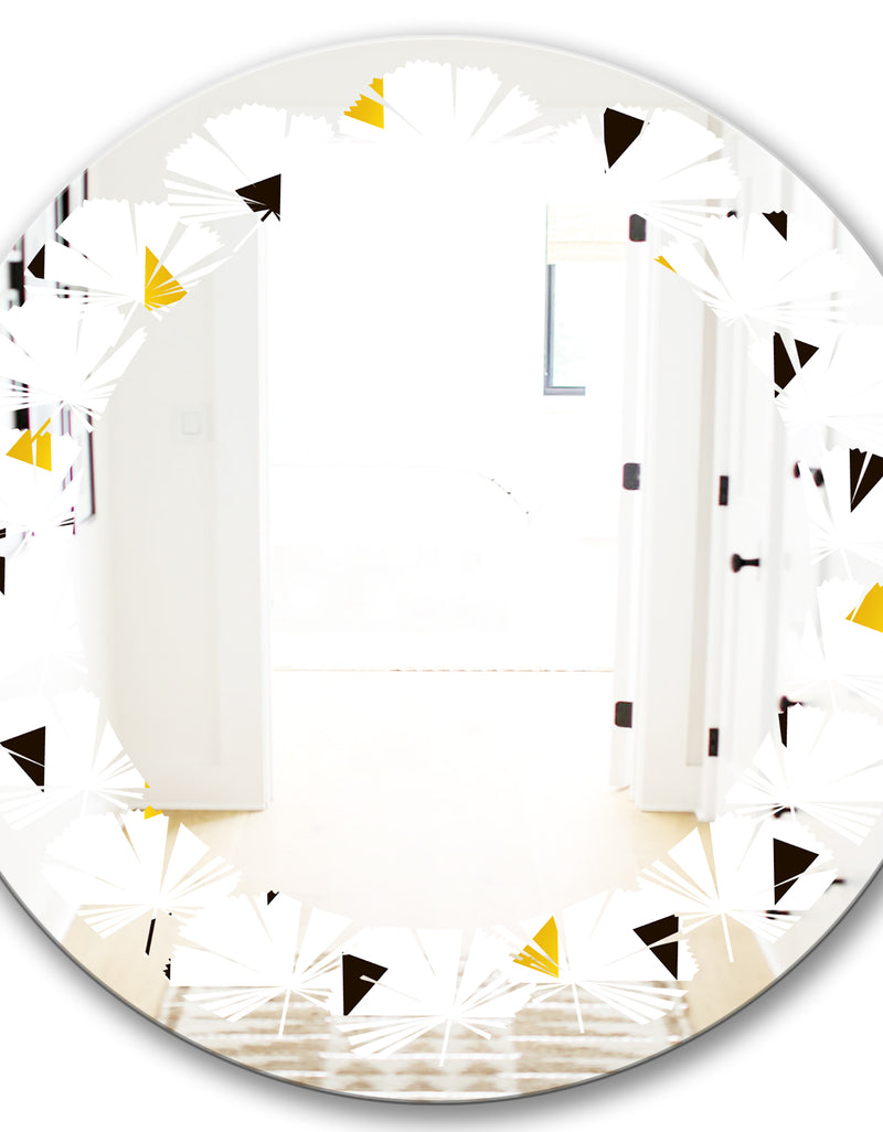 DesignQ Trendy Black And Gold Triangular Pattern - Modern Round Or Oval Wall Mirror - Leaves