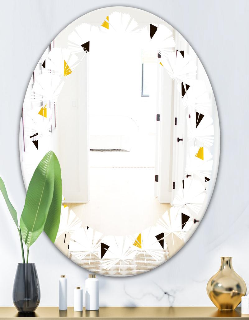 DesignQ Trendy Black And Gold Triangular Pattern - Modern Round Or Oval Wall Mirror - Leaves