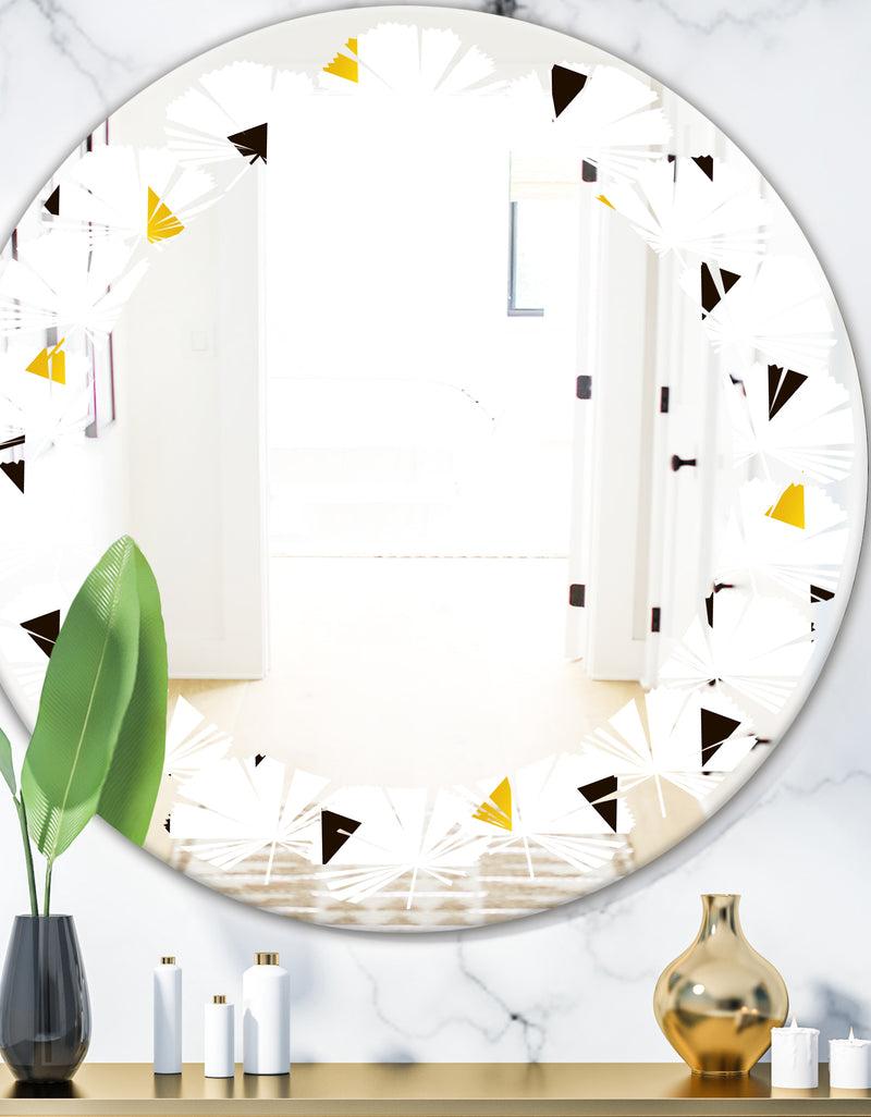 DesignQ Trendy Black and Gold Triangular Pattern - Modern Round or Oval Wall Mirror - Leaves