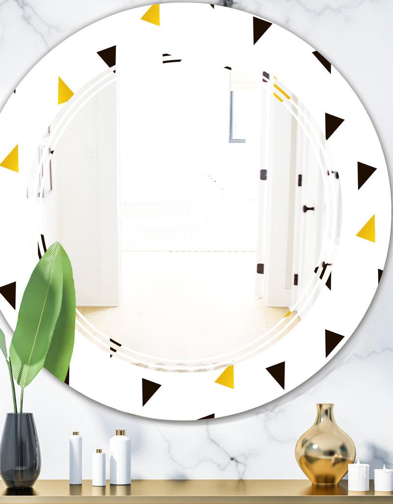 DesignQ Trendy Black and Gold Triangular Pattern - Modern Round or Oval Wall Mirror - Triple C