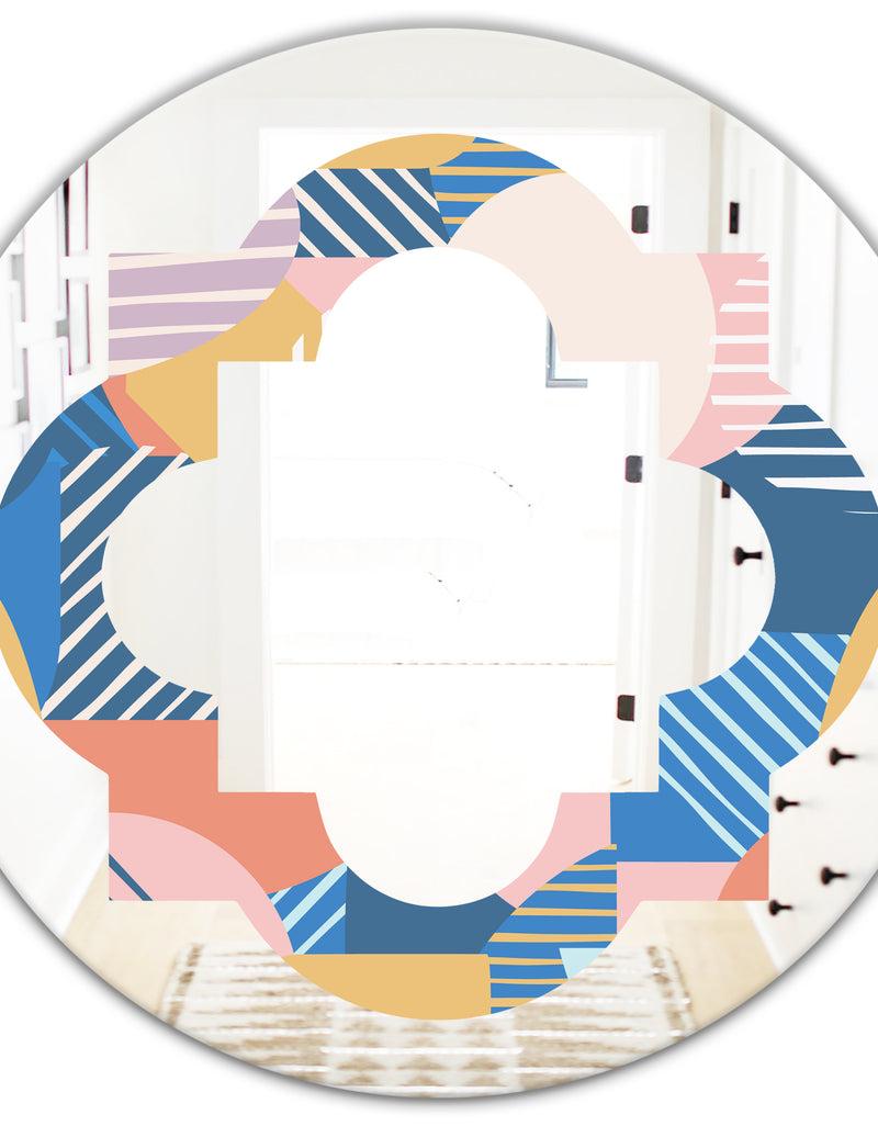 DesignQ Trendy Contemporary Geometry Shapes Pattern - Modern Round Or Oval Wall Mirror - Quatrefoil