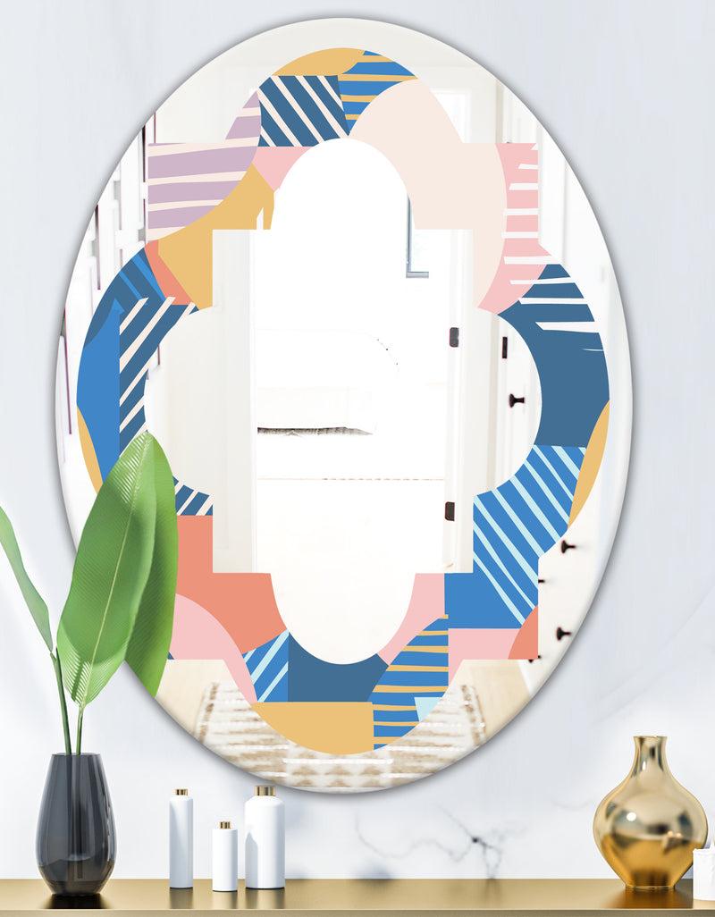 DesignQ Trendy Contemporary Geometry Shapes Pattern - Modern Round Or Oval Wall Mirror - Quatrefoil
