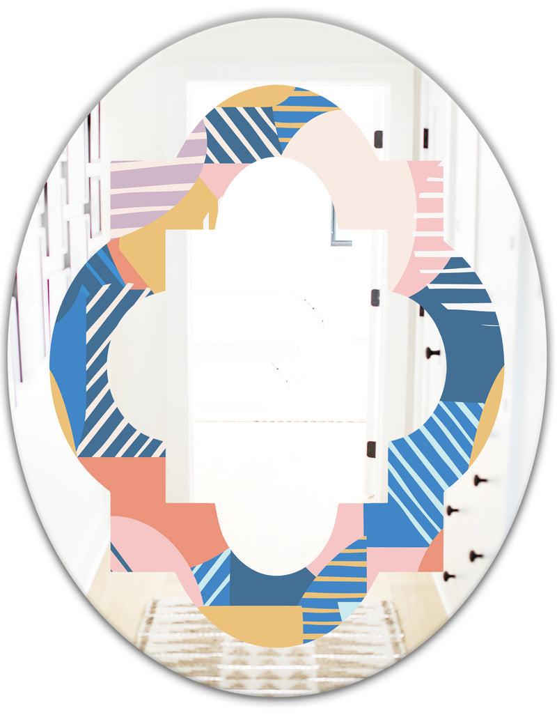 DesignQ Trendy Contemporary Geometry Shapes Pattern - Modern Round Or Oval Wall Mirror - Quatrefoil