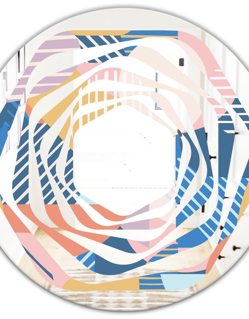 DesignQ Trendy Contemporary Geometry Shapes Pattern - Modern Round Or Oval Wall Mirror - Whirl
