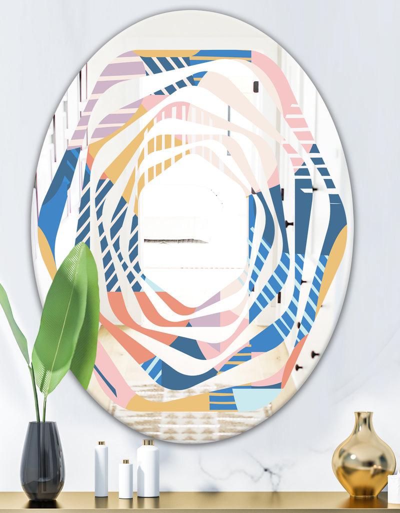 DesignQ Trendy Contemporary Geometry Shapes Pattern - Modern Round Or Oval Wall Mirror - Whirl