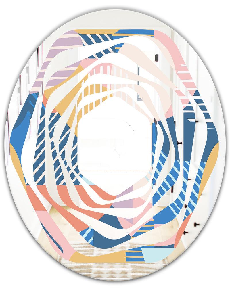 DesignQ Trendy Contemporary Geometry Shapes Pattern - Modern Round Or Oval Wall Mirror - Whirl