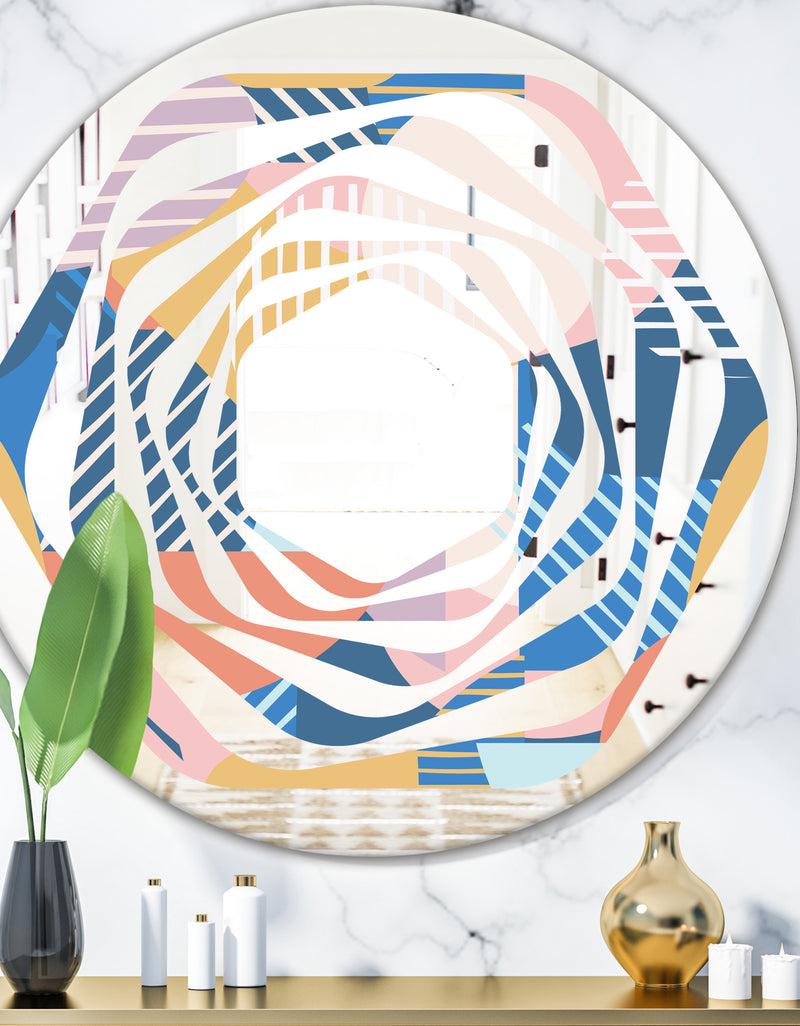 DesignQ Trendy Contemporary Geometry Shapes Pattern - Modern Round or Oval Wall Mirror - Whirl