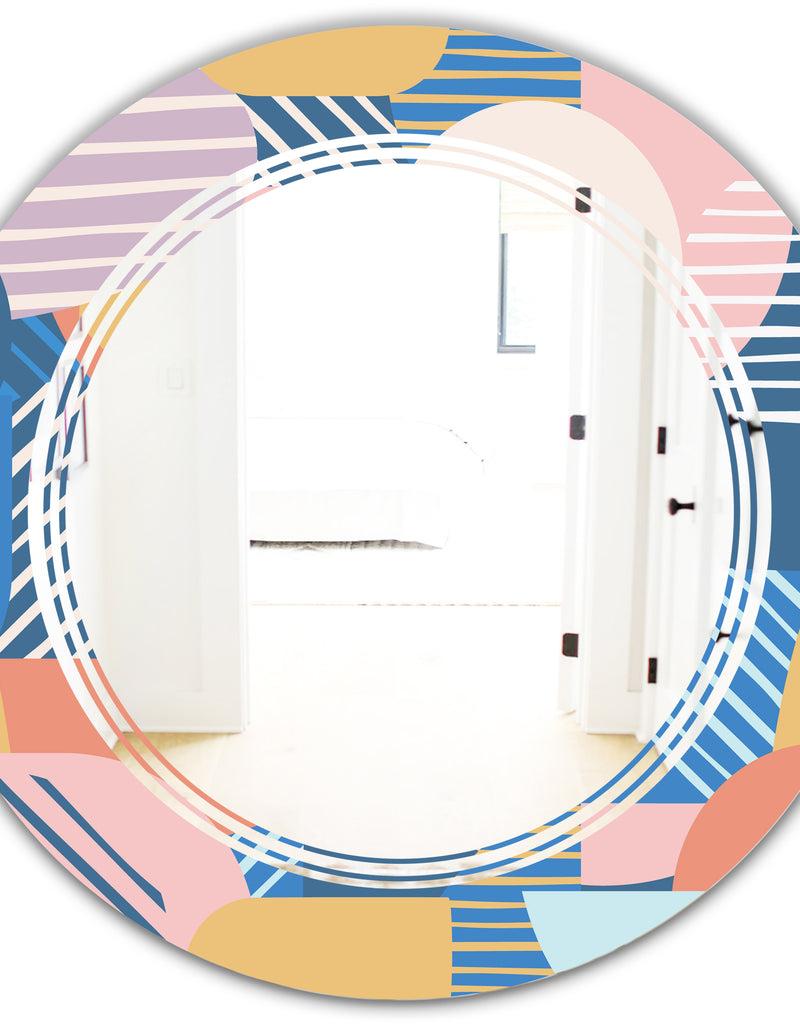 DesignQ Trendy Contemporary Geometry Shapes Pattern - Modern Round Or Oval Wall Mirror - Triple C
