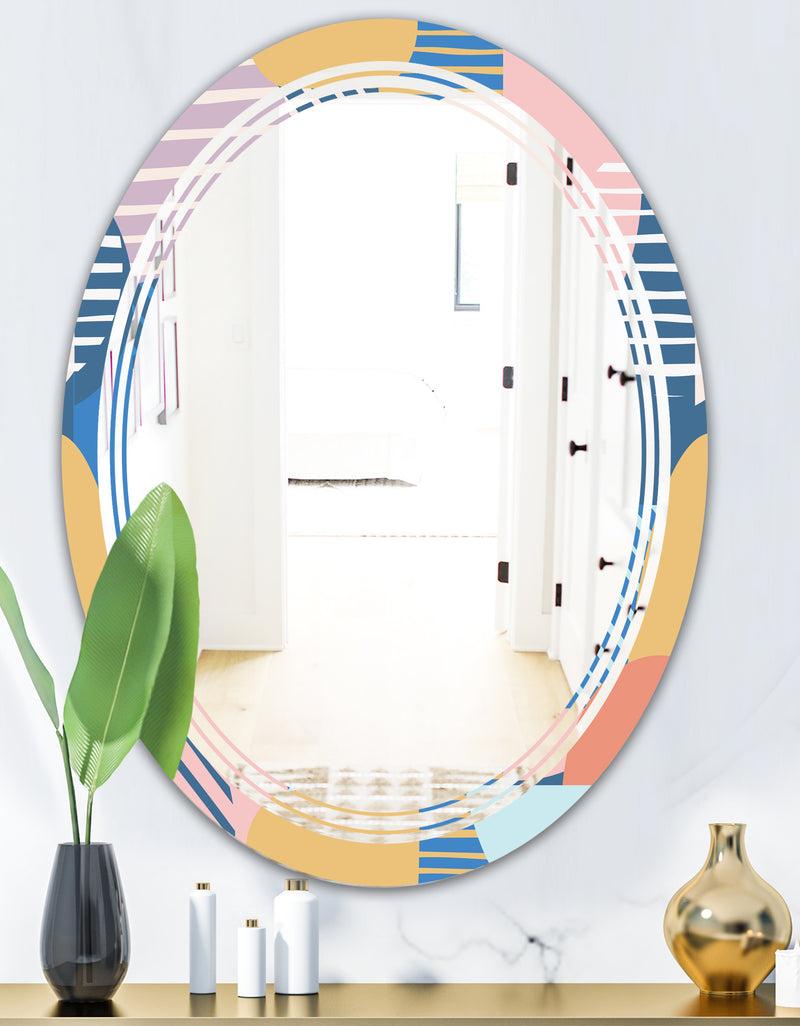 DesignQ Trendy Contemporary Geometry Shapes Pattern - Modern Round Or Oval Wall Mirror - Triple C