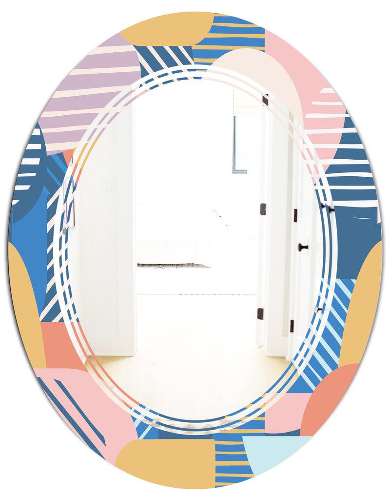 DesignQ Trendy Contemporary Geometry Shapes Pattern - Modern Round Or Oval Wall Mirror - Triple C