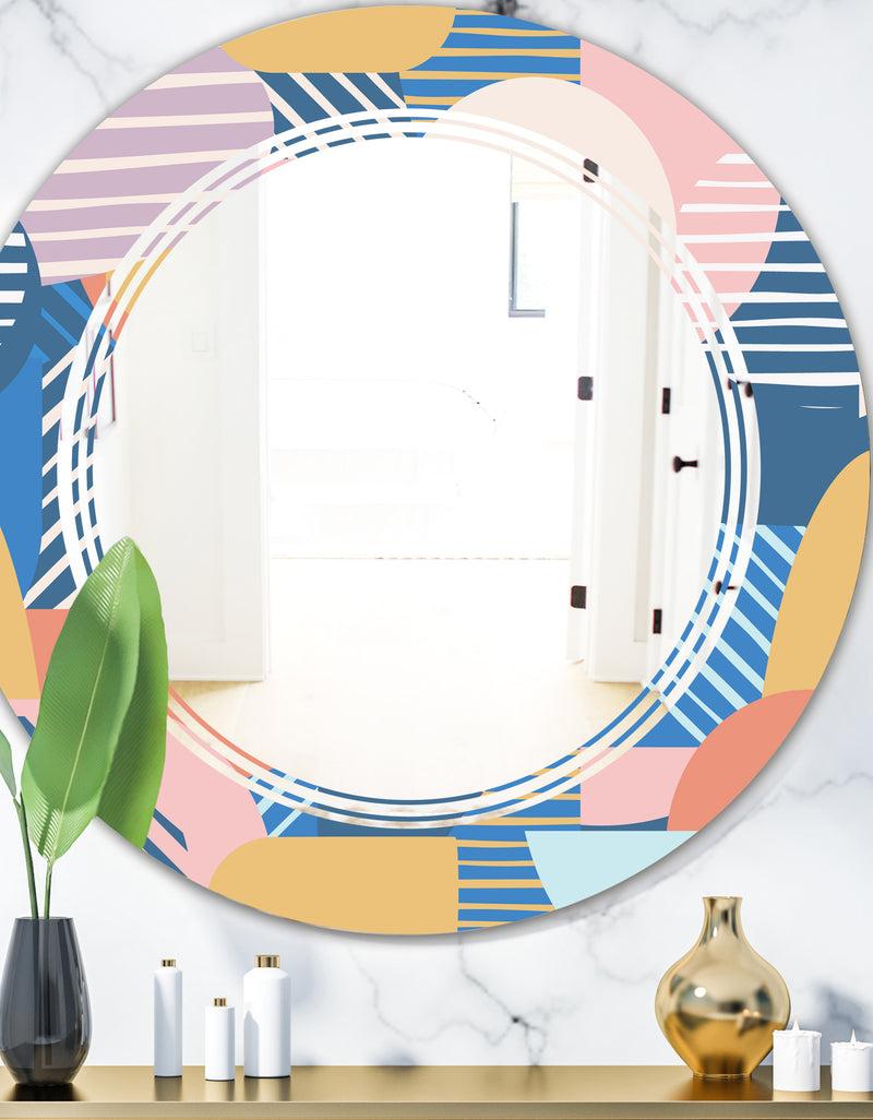 DesignQ Trendy Contemporary Geometry Shapes Pattern - Modern Round or Oval Wall Mirror - Triple C