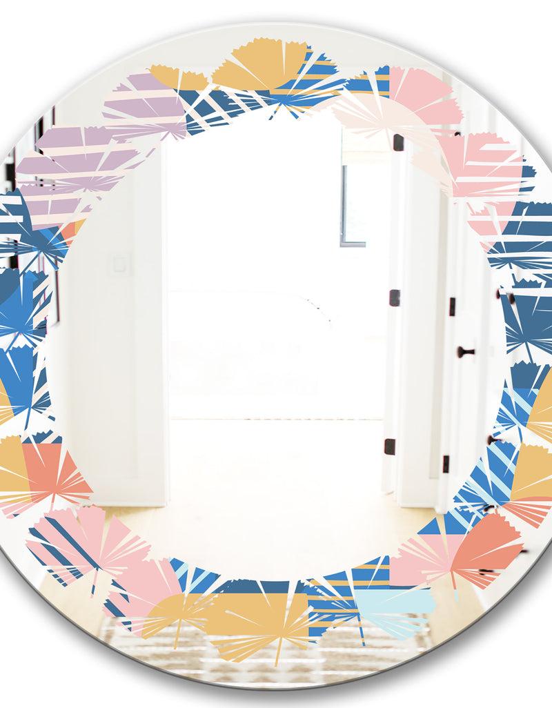 DesignQ Trendy Contemporary Geometry Shapes Pattern - Modern Round Or Oval Wall Mirror - Leaves