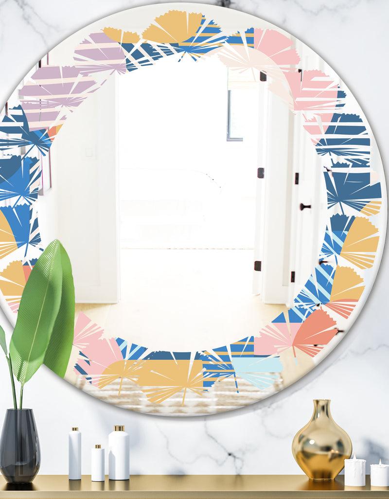 DesignQ Trendy Contemporary Geometry Shapes Pattern - Modern Round or Oval Wall Mirror - Leaves