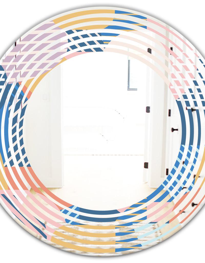 DesignQ Trendy Contemporary Geometry Shapes Pattern - Modern Round Or Oval Wall Mirror - Wave