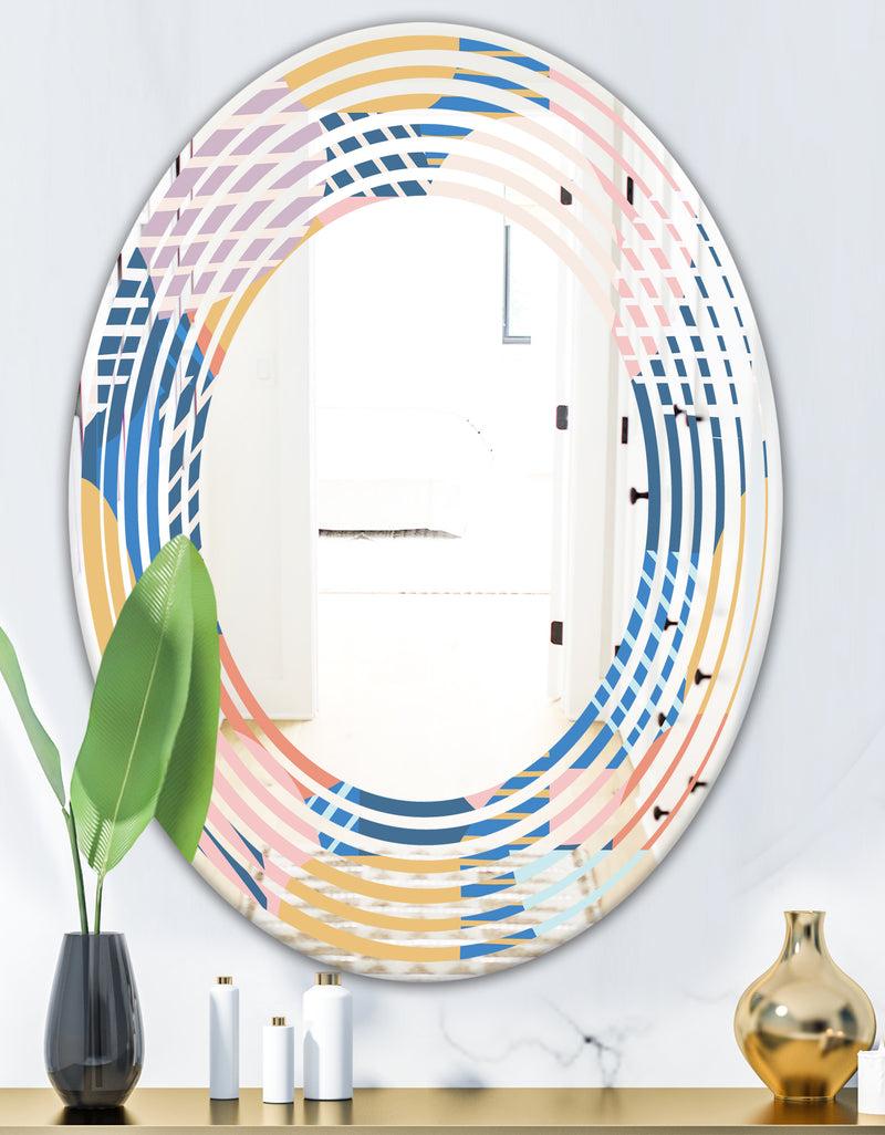 DesignQ Trendy Contemporary Geometry Shapes Pattern - Modern Round Or Oval Wall Mirror - Wave