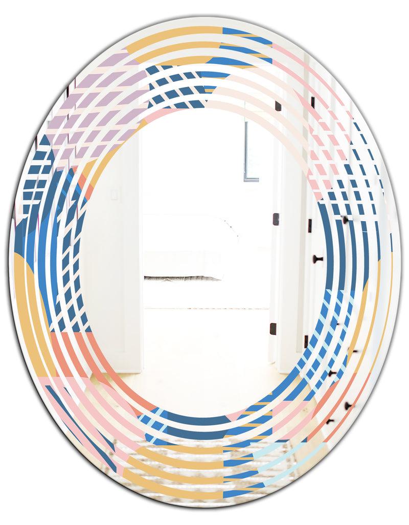 DesignQ Trendy Contemporary Geometry Shapes Pattern - Modern Round Or Oval Wall Mirror - Wave