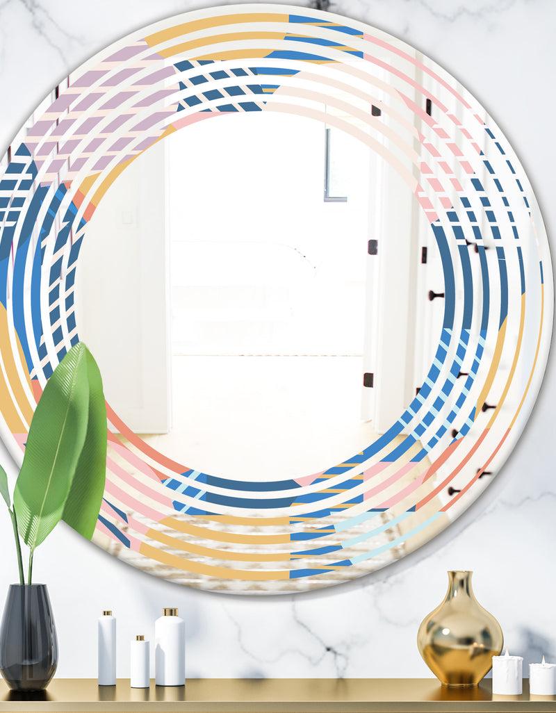 DesignQ Trendy Contemporary Geometry Shapes Pattern - Modern Round or Oval Wall Mirror - Wave