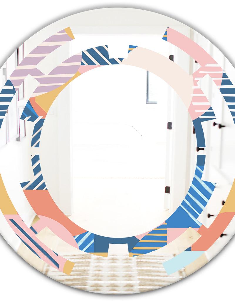 DesignQ Trendy Contemporary Geometry Shapes Pattern - Modern Round Or Oval Wall Mirror - Space