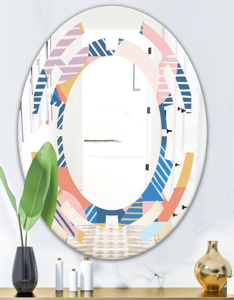 DesignQ Trendy Contemporary Geometry Shapes Pattern - Modern Round Or Oval Wall Mirror - Space