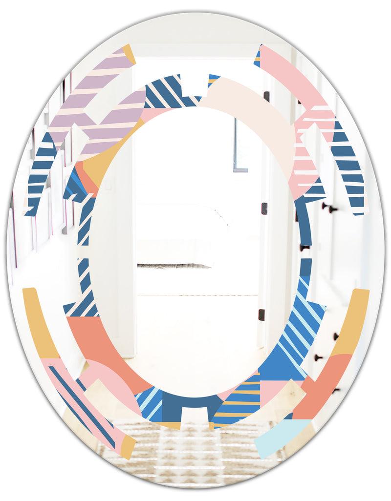 DesignQ Trendy Contemporary Geometry Shapes Pattern - Modern Round Or Oval Wall Mirror - Space