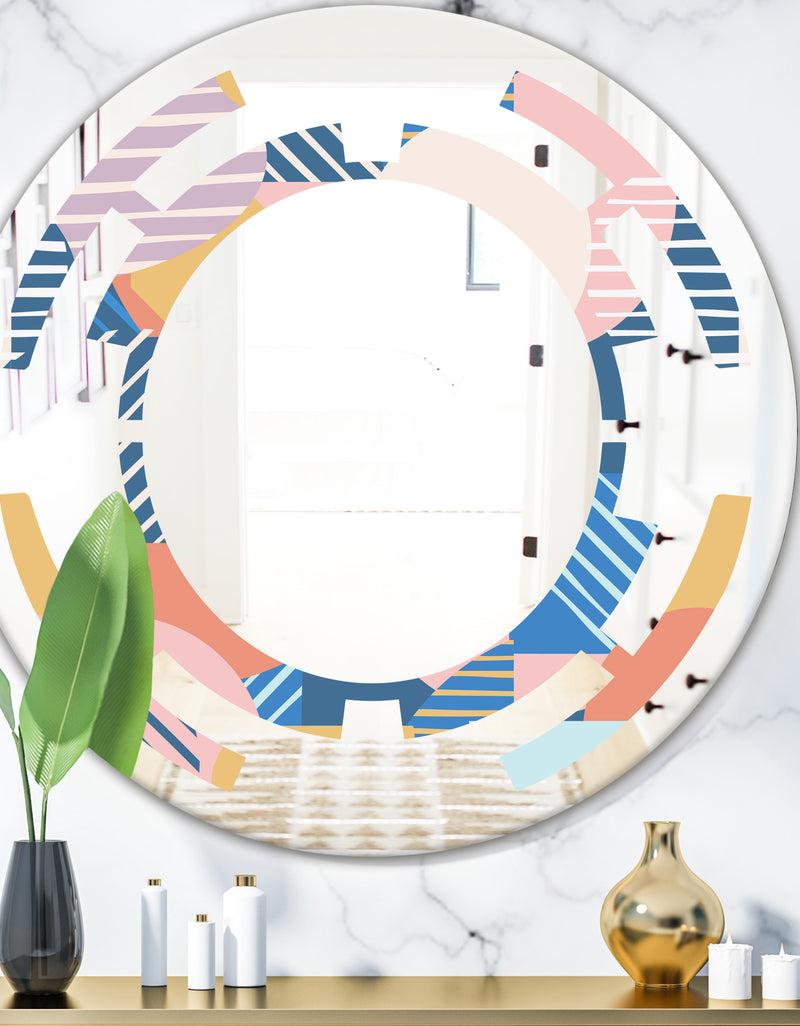 DesignQ Trendy Contemporary Geometry Shapes Pattern - Modern Round or Oval Wall Mirror - Space