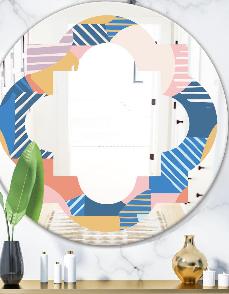 DesignQ Trendy Contemporary Geometry Shapes Pattern - Modern Round or Oval Wall Mirror - Quatrefoil