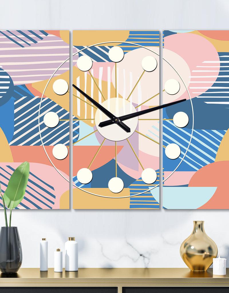 DesignQ Trendy Contemporary Geometry Shapes Pattern - Oversized Mid-Century wall clock - 3 Panels