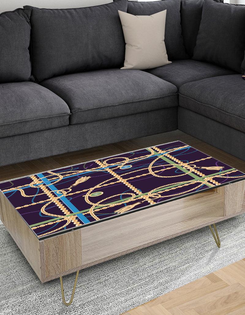 DesignQ Trendy Gold Chain Pattern - Glam Coffee Table
