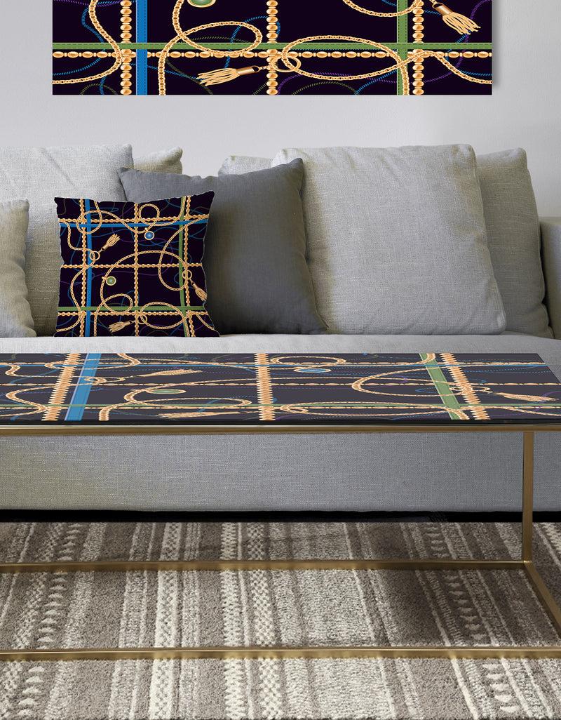 DesignQ Trendy Gold Chain Pattern - Metal Glam Coffee Table