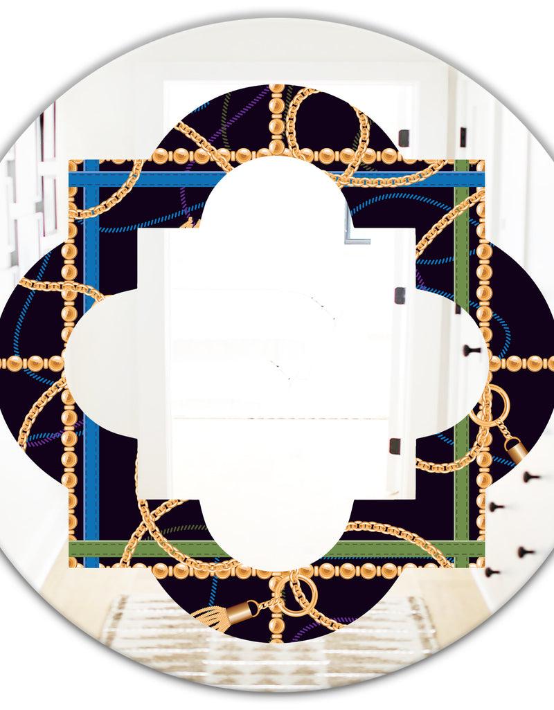 DesignQ Trendy Gold Chain Pattern - Modern Round Or Oval Wall Mirror - Quatrefoil