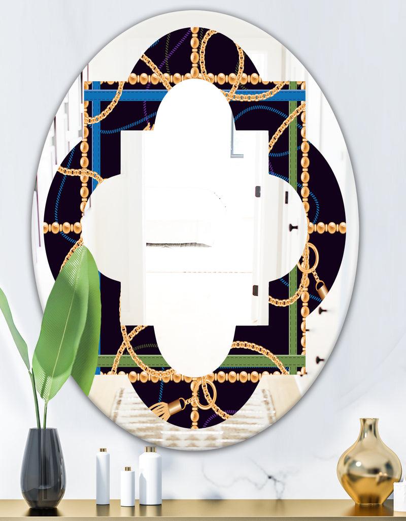 DesignQ Trendy Gold Chain Pattern - Modern Round Or Oval Wall Mirror - Quatrefoil