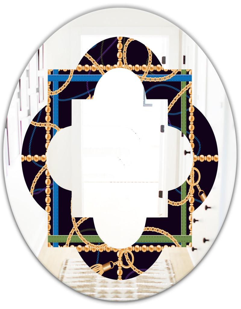 DesignQ Trendy Gold Chain Pattern - Modern Round Or Oval Wall Mirror - Quatrefoil