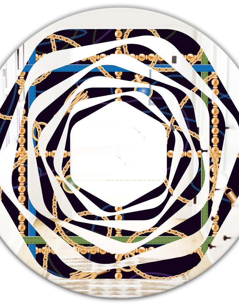 DesignQ Trendy Gold Chain Pattern - Modern Round Or Oval Wall Mirror - Whirl