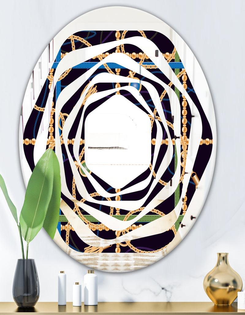 DesignQ Trendy Gold Chain Pattern - Modern Round Or Oval Wall Mirror - Whirl