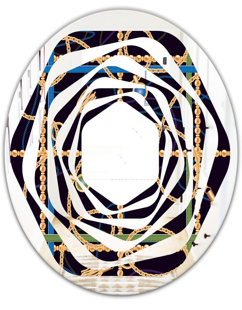 DesignQ Trendy Gold Chain Pattern - Modern Round Or Oval Wall Mirror - Whirl