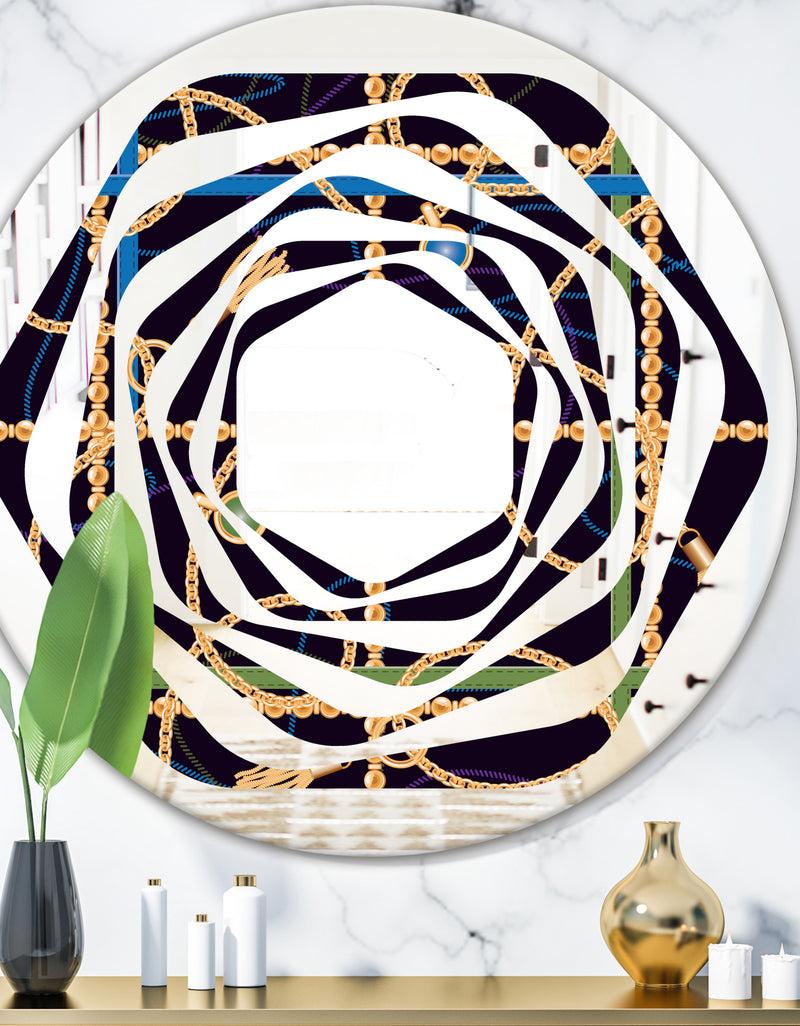 DesignQ Trendy Gold Chain Pattern - Modern Round or Oval Wall Mirror - Whirl