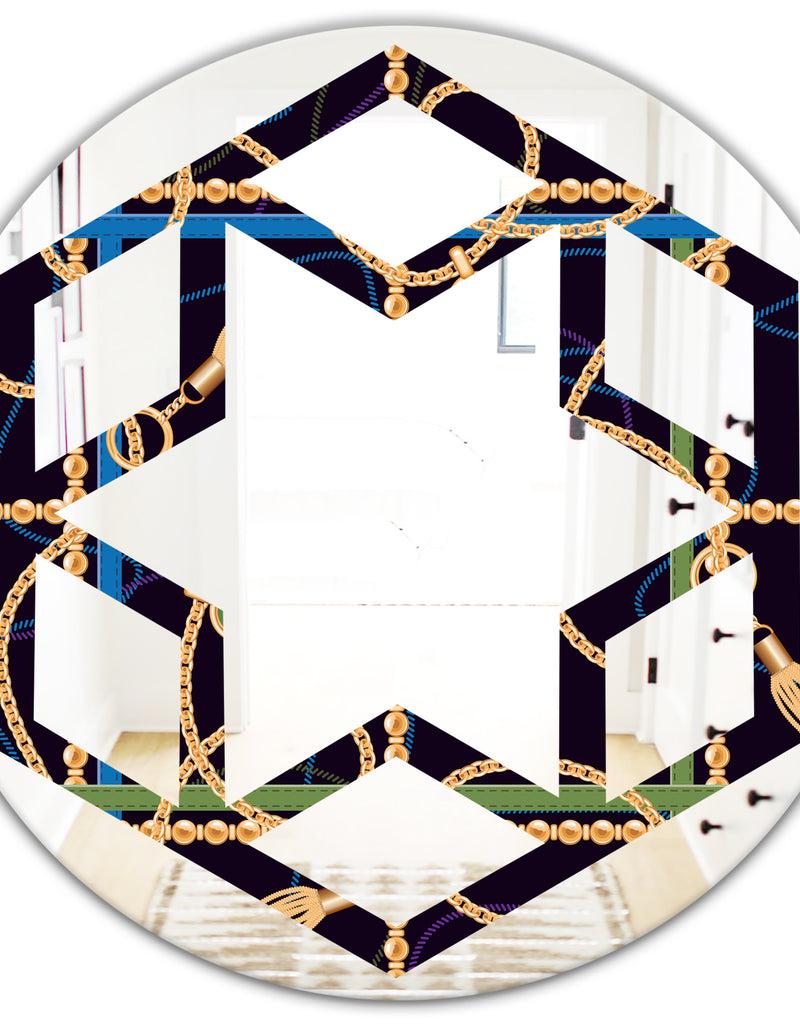DesignQ Trendy Gold Chain Pattern - Modern Round Or Oval Wall Mirror - Hexagon Star