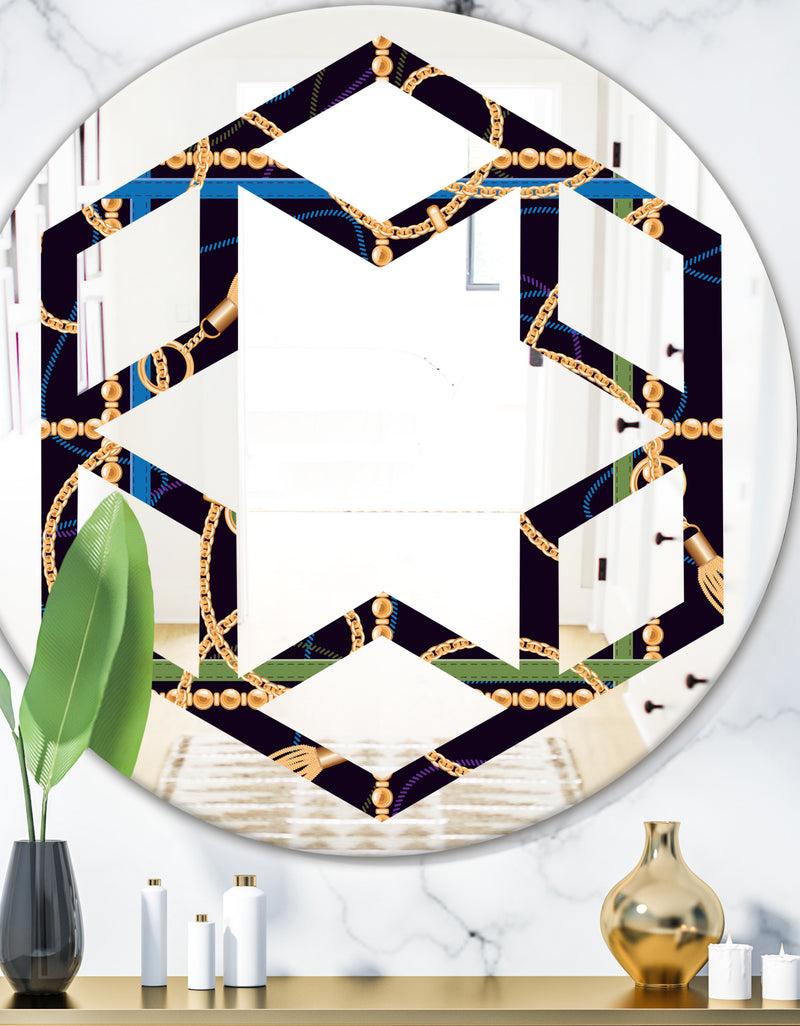 DesignQ Trendy Gold Chain Pattern - Modern Round or Oval Wall Mirror - Hexagon Star