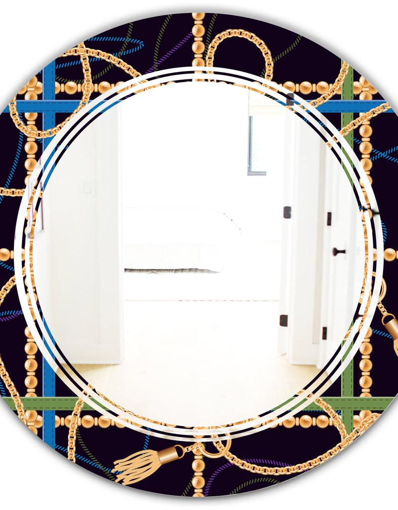 DesignQ Trendy Gold Chain Pattern - Modern Round Or Oval Wall Mirror - Triple C
