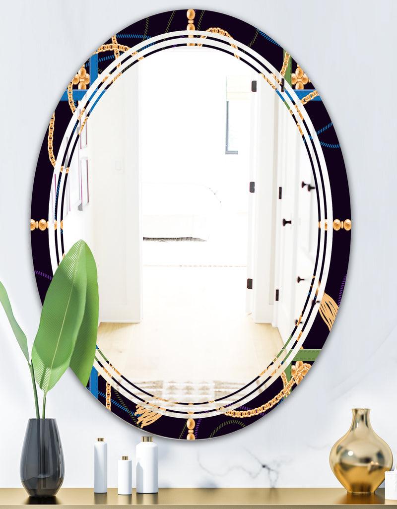 DesignQ Trendy Gold Chain Pattern - Modern Round Or Oval Wall Mirror - Triple C