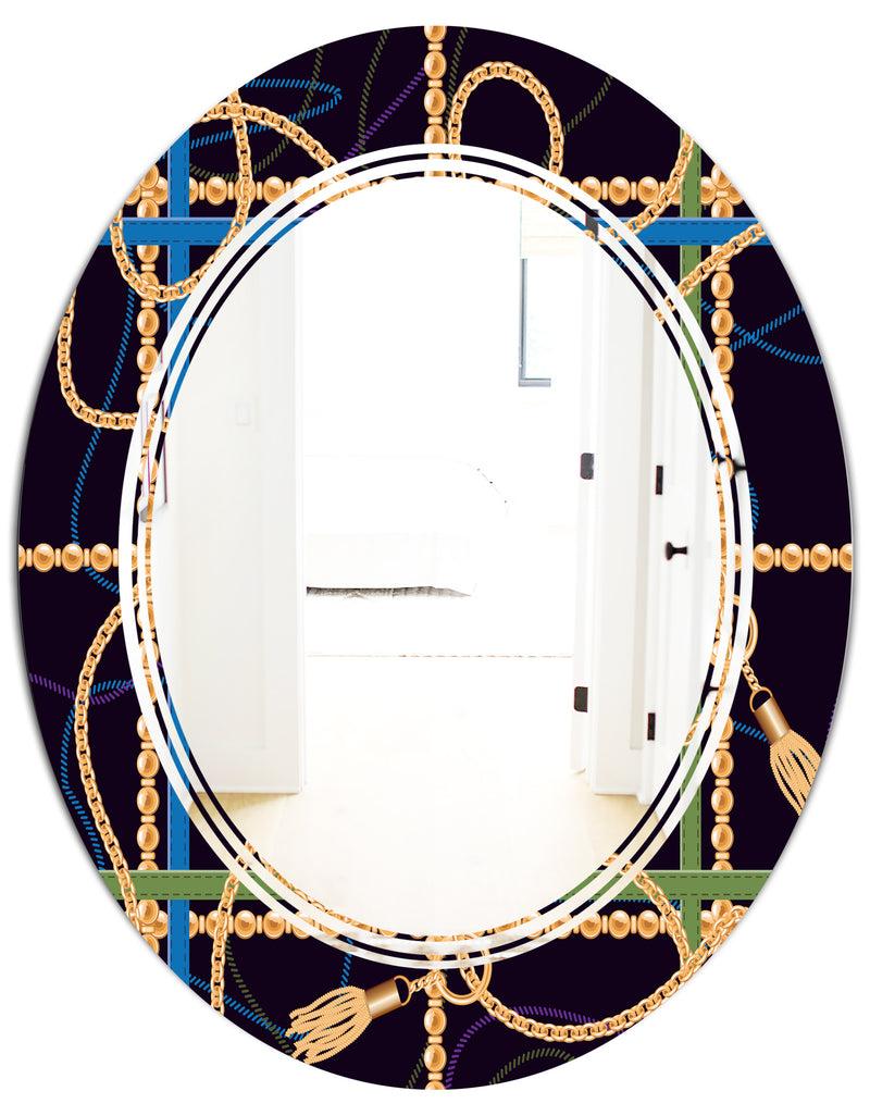 DesignQ Trendy Gold Chain Pattern - Modern Round Or Oval Wall Mirror - Triple C
