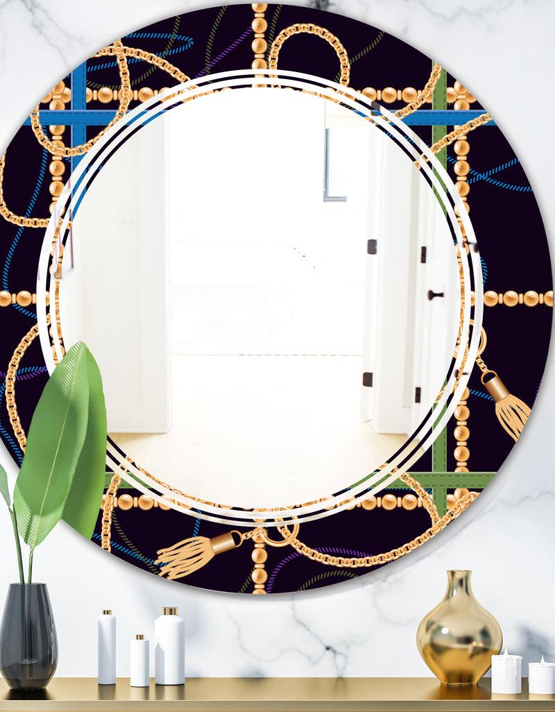DesignQ Trendy Gold Chain Pattern - Modern Round or Oval Wall Mirror - Triple C