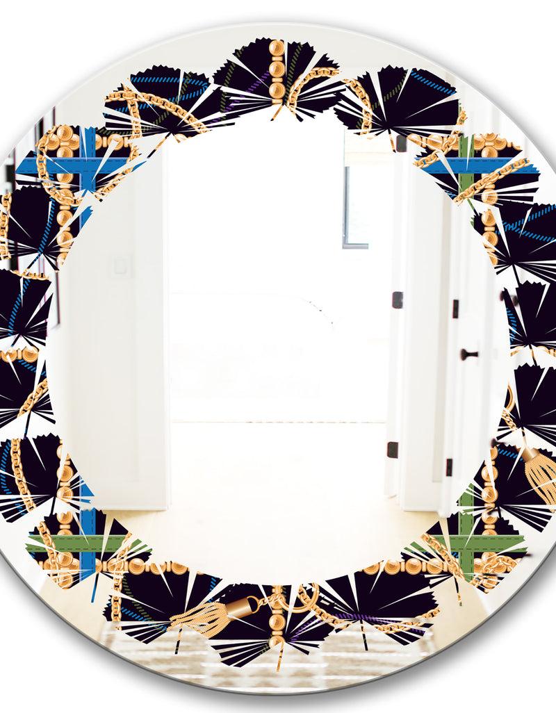 DesignQ Trendy Gold Chain Pattern - Modern Round Or Oval Wall Mirror - Leaves