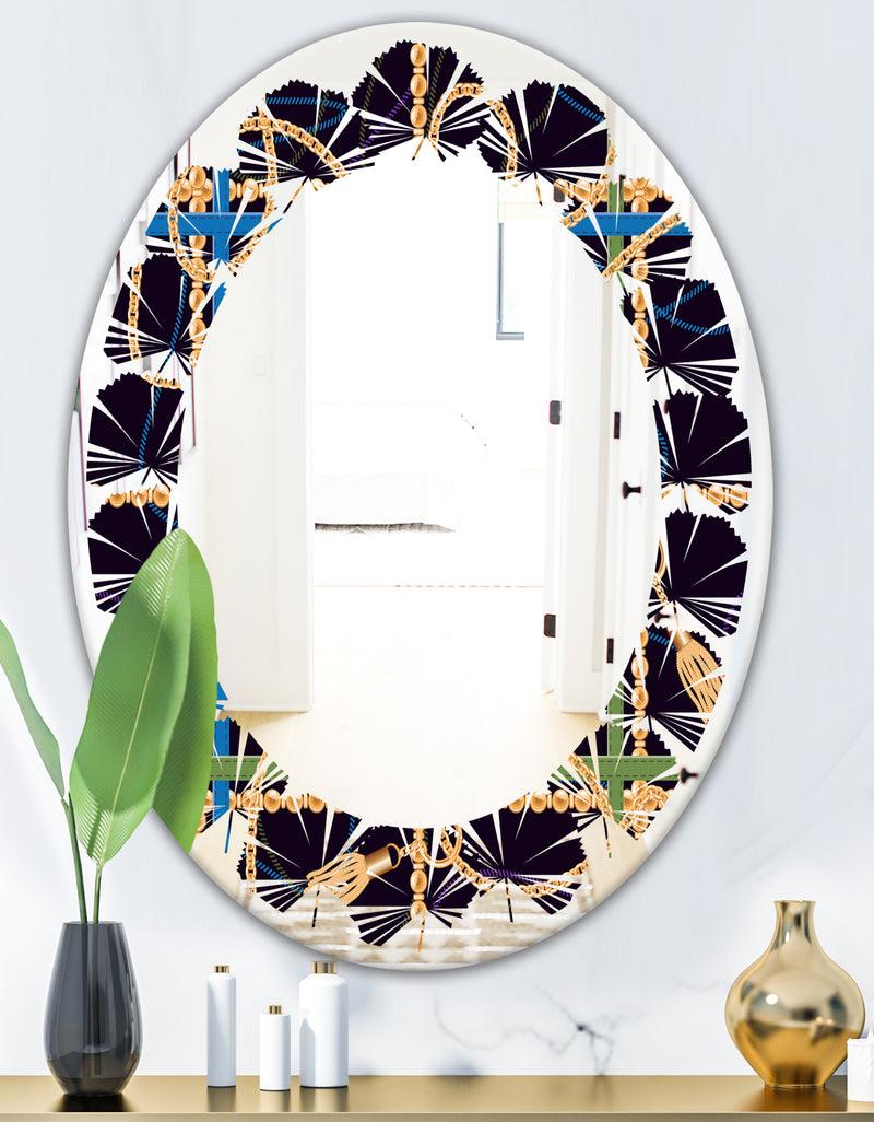 DesignQ Trendy Gold Chain Pattern - Modern Round Or Oval Wall Mirror - Leaves