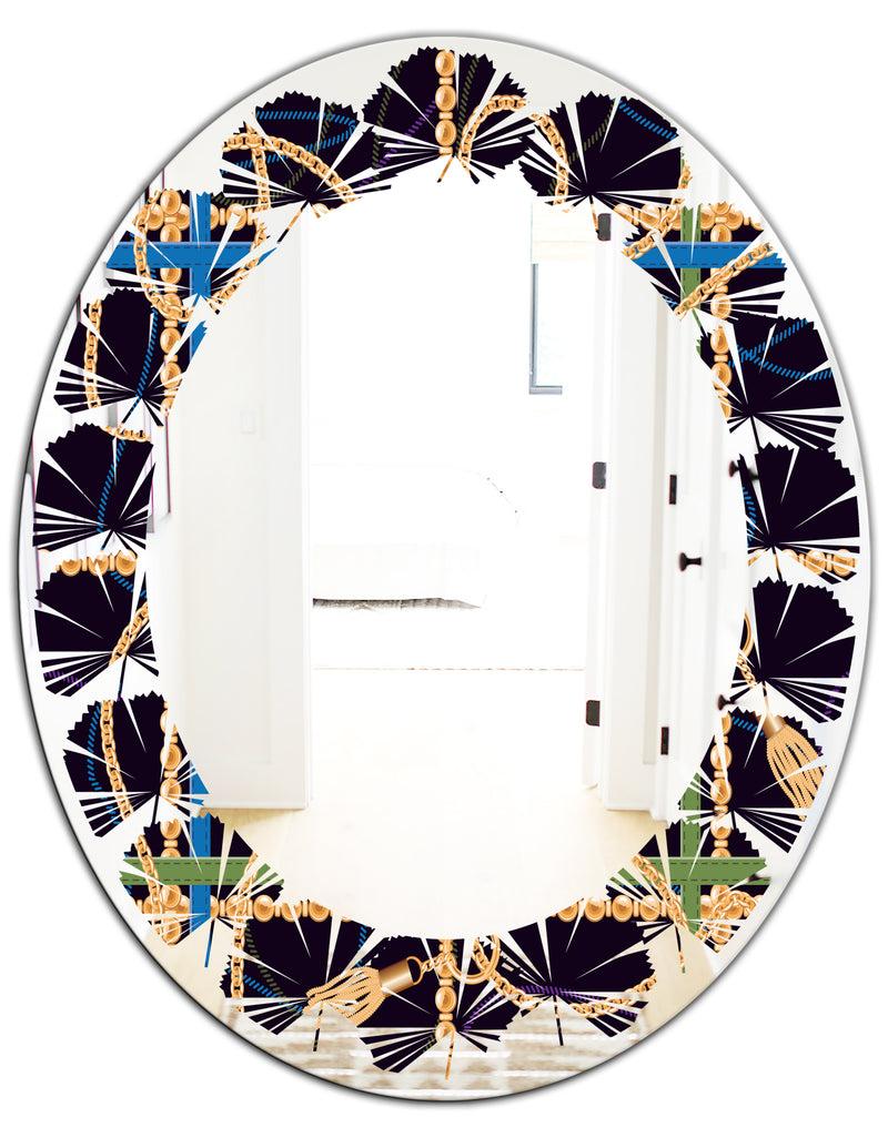 DesignQ Trendy Gold Chain Pattern - Modern Round Or Oval Wall Mirror - Leaves